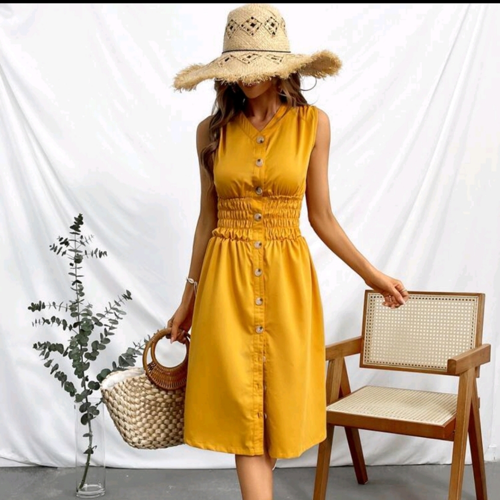 Elegant Mustard Sleeveless Dress